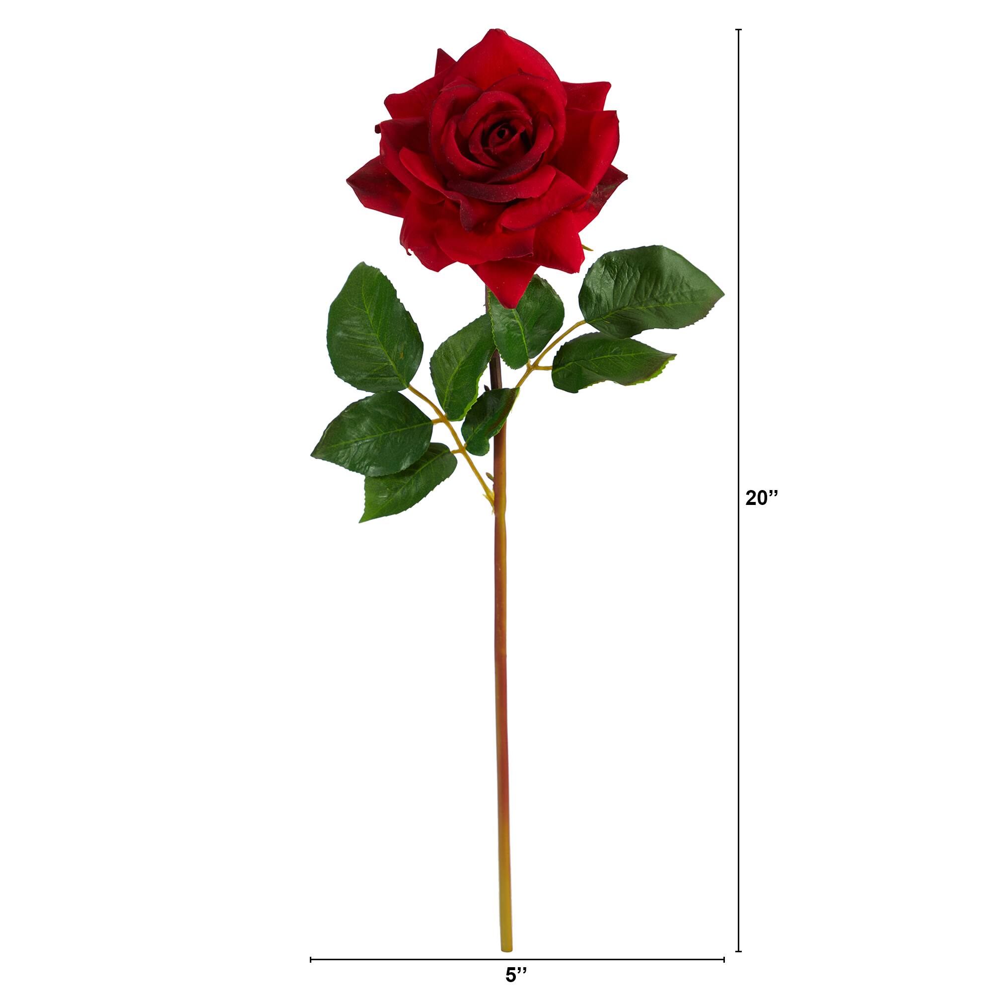 Angle. BreeBe - 20" Rose Artificial Flower (Set of 6) - Xmas Red.