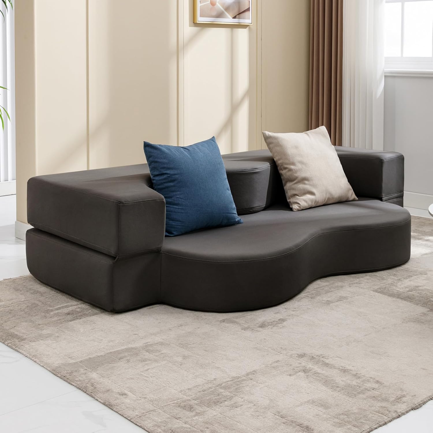 Angle. Circus Cirle - Fold Out Couch with Memory Foam Matress - Dark Gray.
