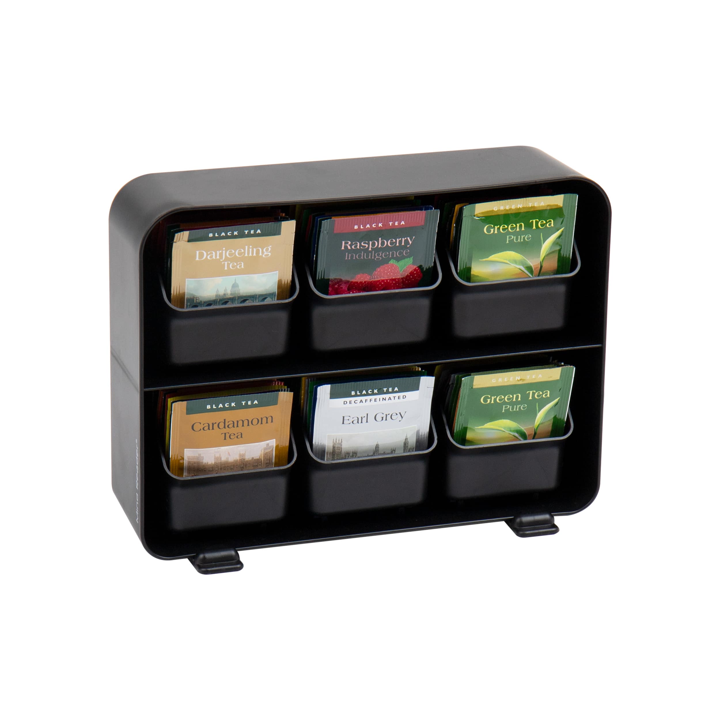 Mind Reader - Tea Bag Organizer, Tea Station Organizer, Countertop Storage, Plastic, 10.25"L x 3.25"W x 7.75"H - Black - Front_Zoom