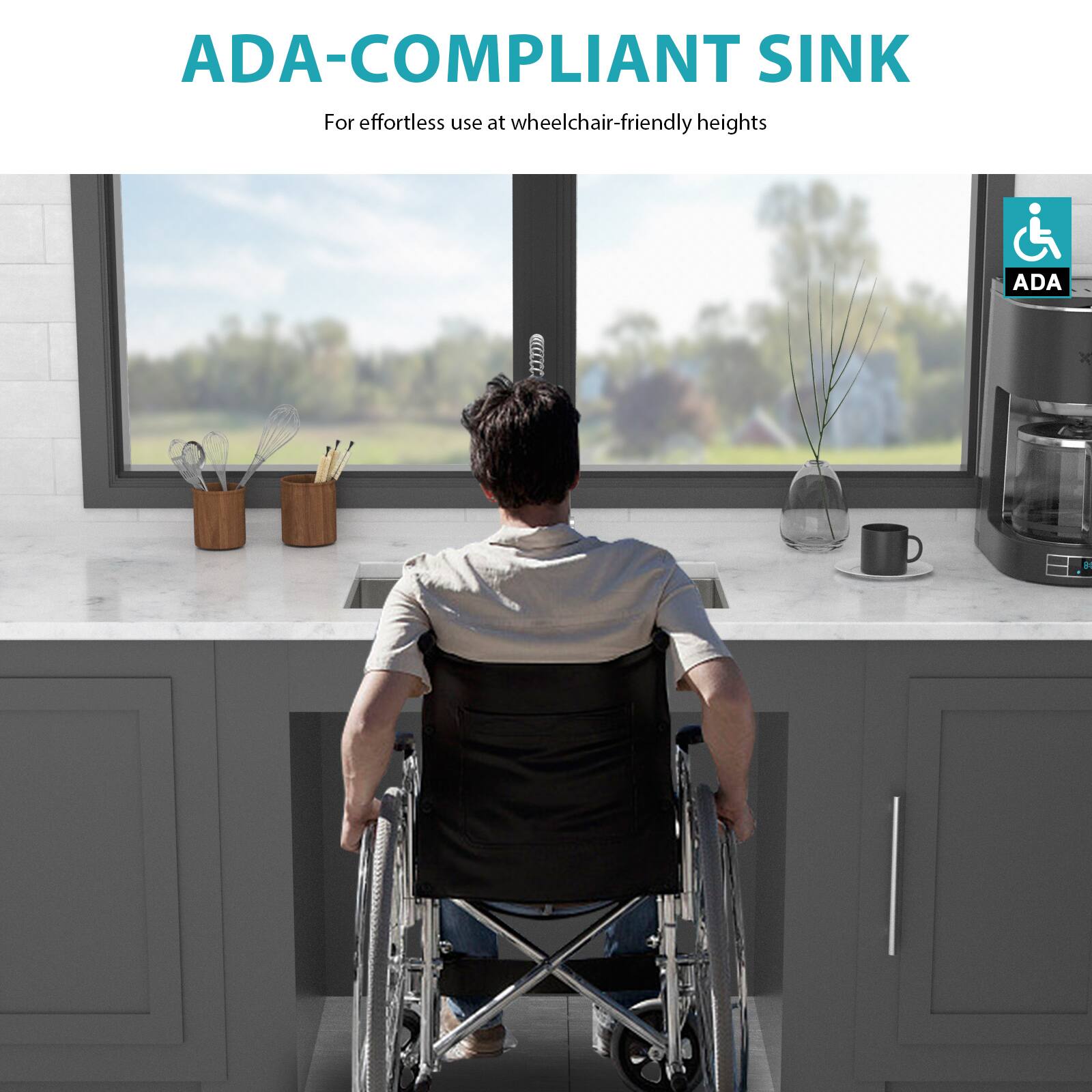 ADA-COMPLIANT SINK  
For effortless use at wheelchair-friendly heights