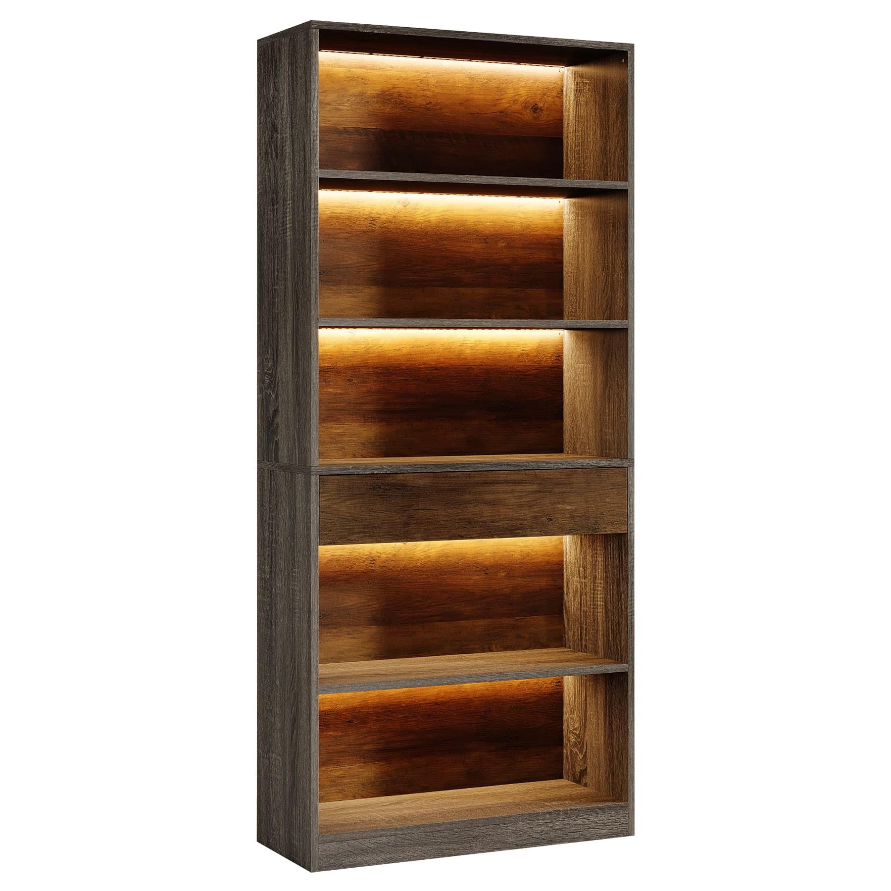 Kadyn - Wood Bookshelf, Sturdy Display Shelf, Storage Shelf, Tall Shelving Unit, Space-Saving Home Decor - Gray