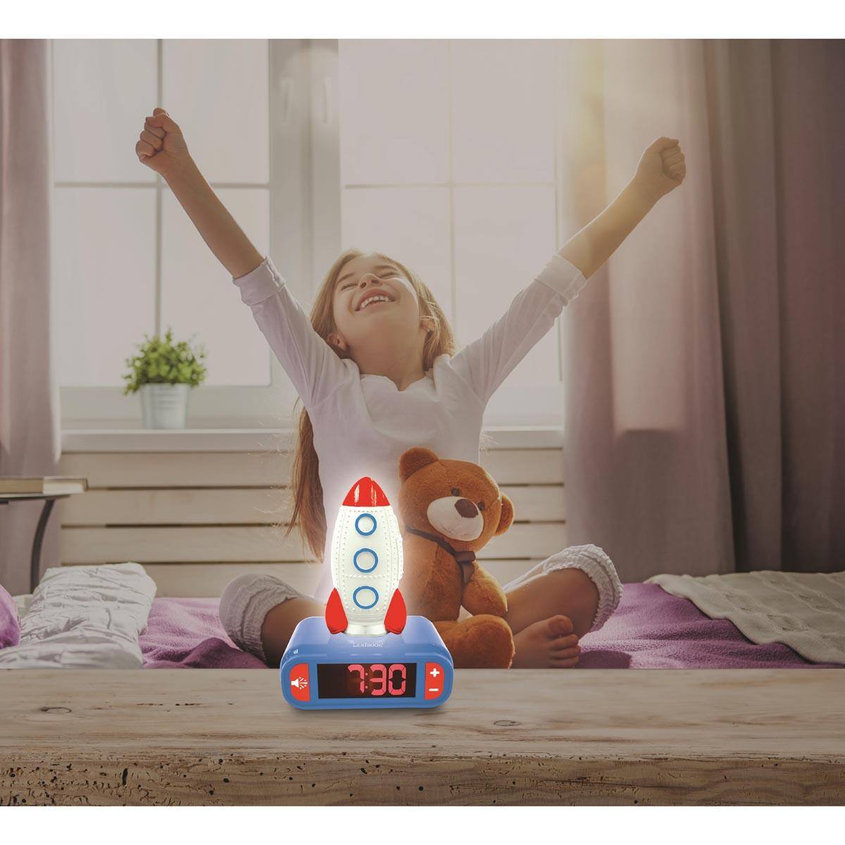 Alt View 4. Lexibook - Alarm Clock with Rocket 3D design Night Light and sound effects - Red.