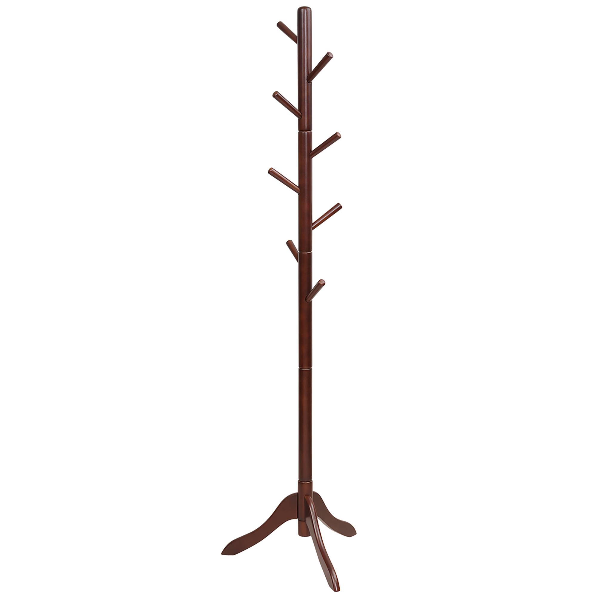 Costway - Wooden Coat Rack Stand Entryway Hall Tree 2 Adjustable Height w/ 8 Hooks - Brown