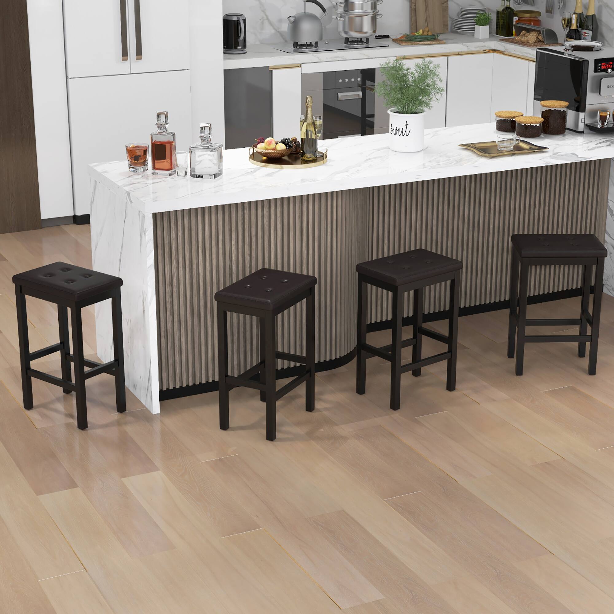 Alt View 3. Gymax - Gymax 24'' Upholstered Bar Stools Set of 4 Home Kitchen Stools w/ Solid Wood Support Legs Brown & Black - Brown, Black.