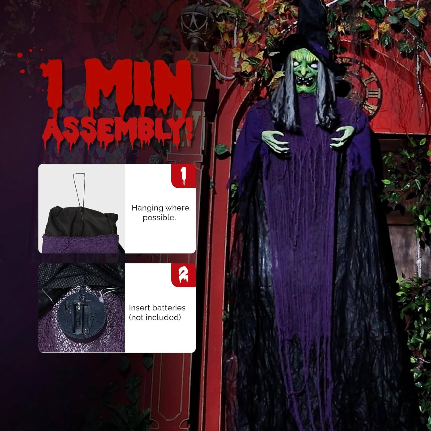 1 MIN ASSEMBLY!

1. Hanging where possible.
2. Insert batteries (not included)