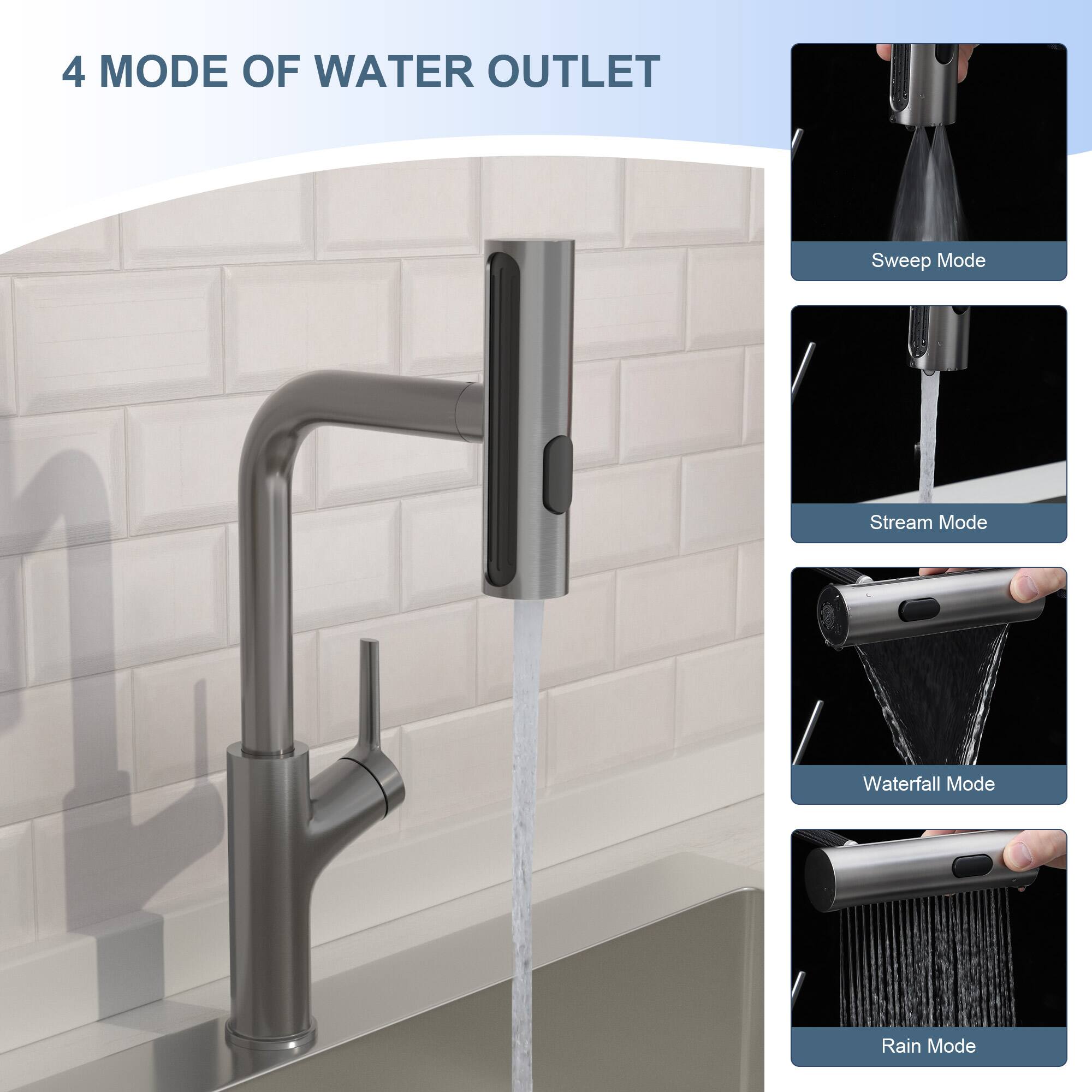 4 MODE OF WATER OUTLET

- Sweep Mode
- Stream Mode
- Waterfall Mode
- Rain Mode
