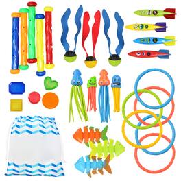 Joyfy - 30 Pcs Diving Pool Toys for Kids, Jumbo Swimming Pool Diving Toys Set with Storage Bag, Pool Games Summer Swim Fish Toys