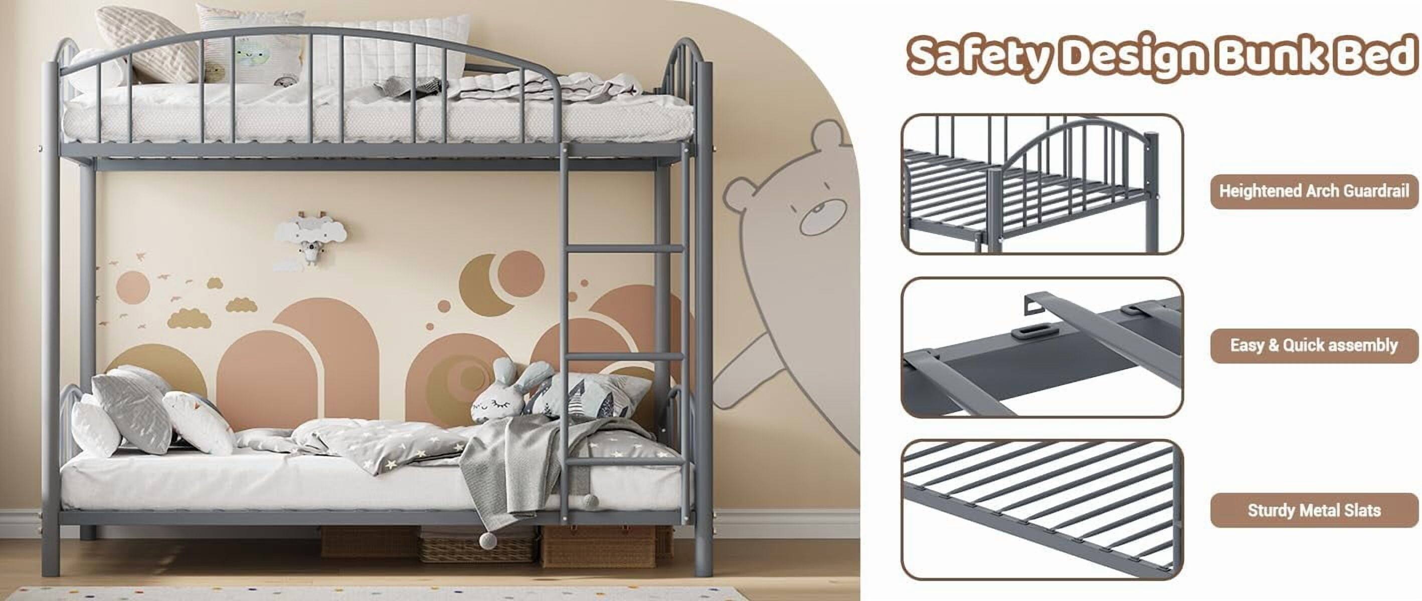 Safety Design Bunk Bed  
- Heightened Arch Guardrail  
- Easy & Quick Assembly  
- Sturdy Metal Slats