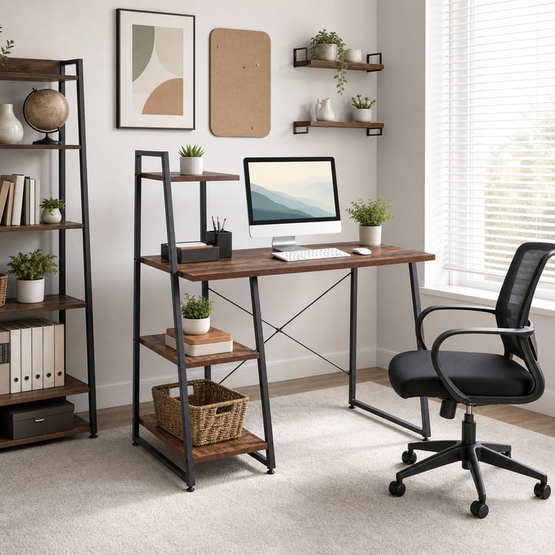 "WELLFOR - 39.5"" Computer Desk with Shelves and 3-Tier Storage Bookshelf, Laptop PC Work Table Writing Desk for Small Spaces - Brown" price history on PriceWatchPro