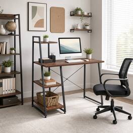 WELLFOR - 39.5" Computer Desk with Shelves and 3-Tier Storage Bookshelf, Laptop PC Work Table Writing Desk for Small Spaces - Brown
