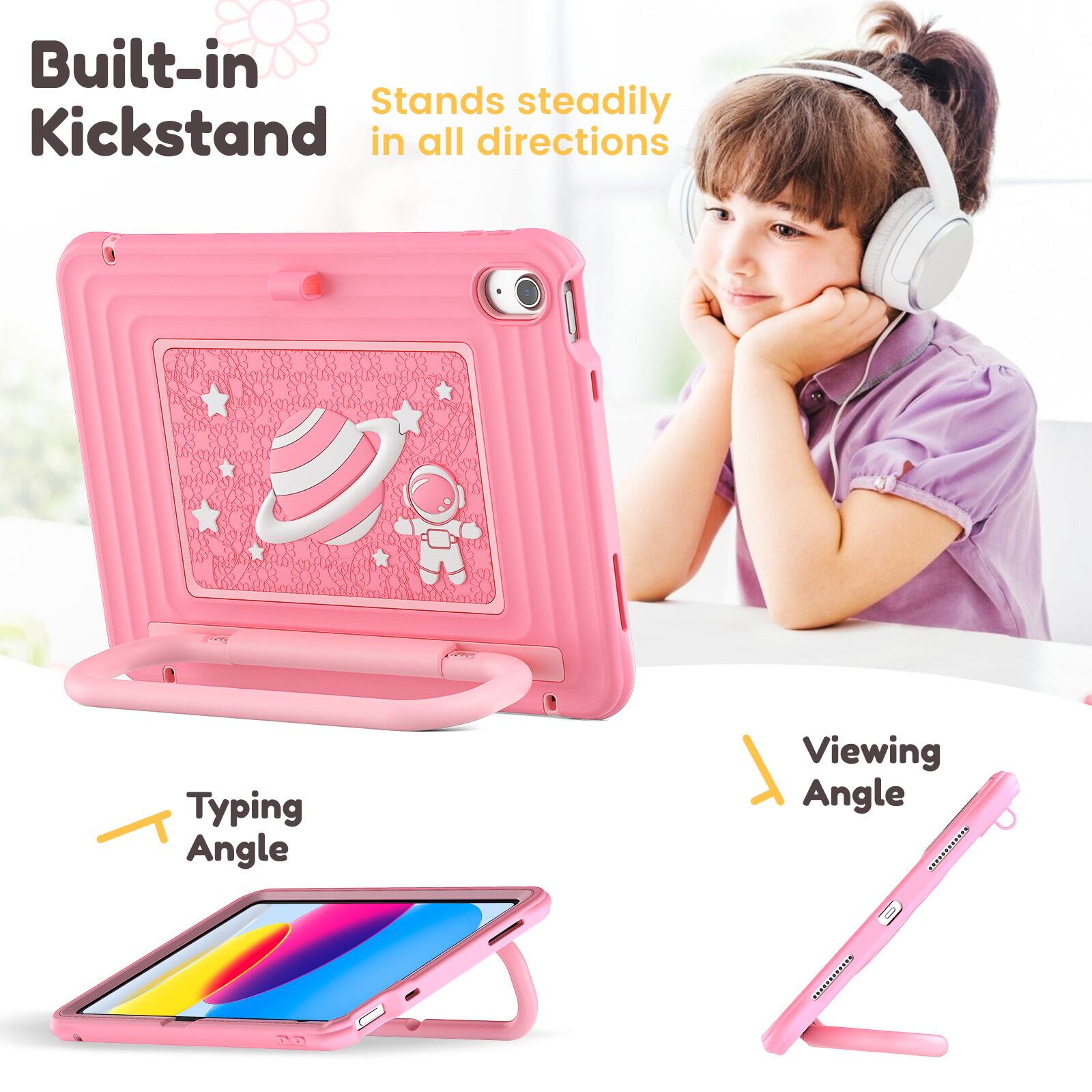 Built-in Kickstand  
Stands steadily in all directions  
Typing Angle  
Viewing Angle