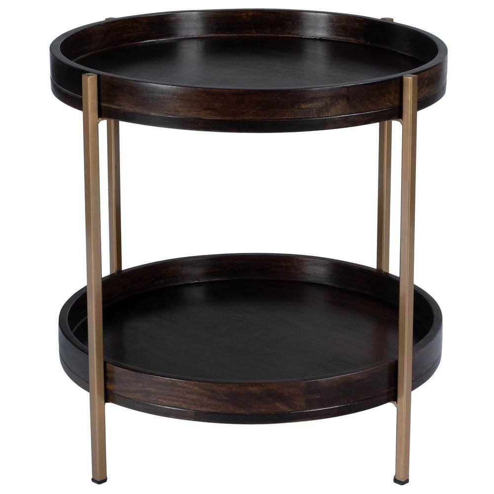 Alt View 1. Butler Specialty - Damirra 23 in. W Round Wood & Metal 2 Tier Side Table - Dark Brown.