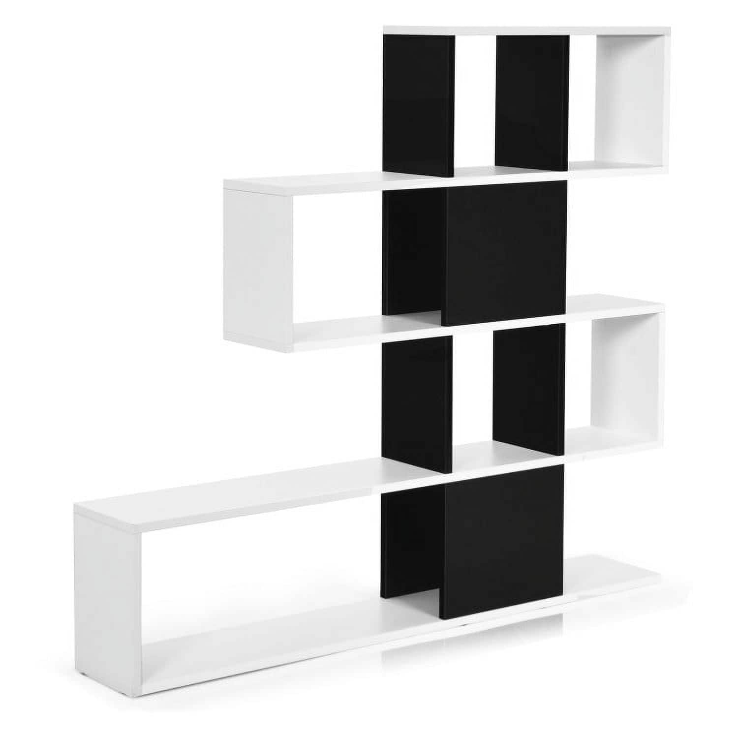 Pefilos - 5-Tier Bookshelf Corner Ladder Bookcase with Storage Rack- White, Tall Bookshelf, Shelves for Living Room - Black