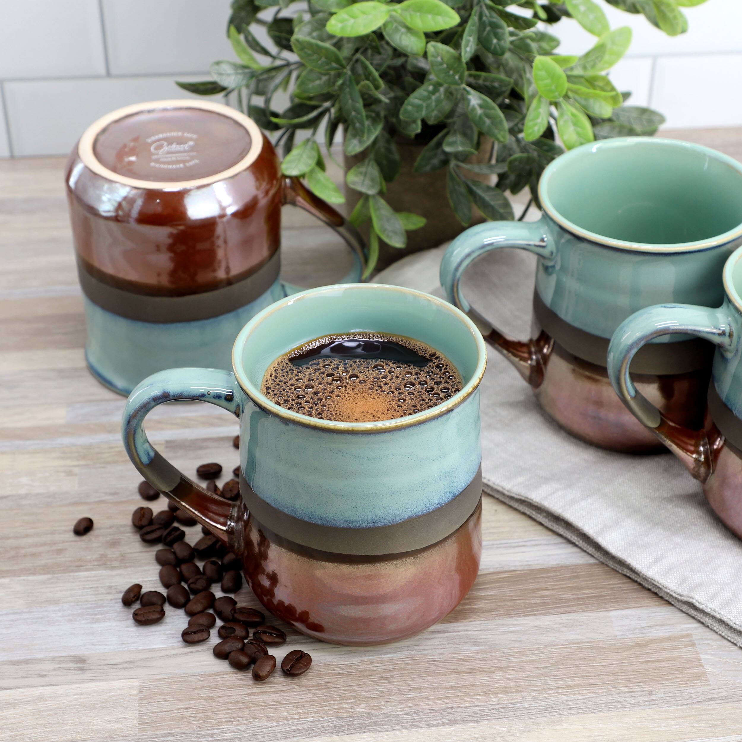 Alt View 5. Gibson - Gibson Home Copper Tonal 4 Piece 18 Ounce Stoneware Cup Set in Sage - Sage.