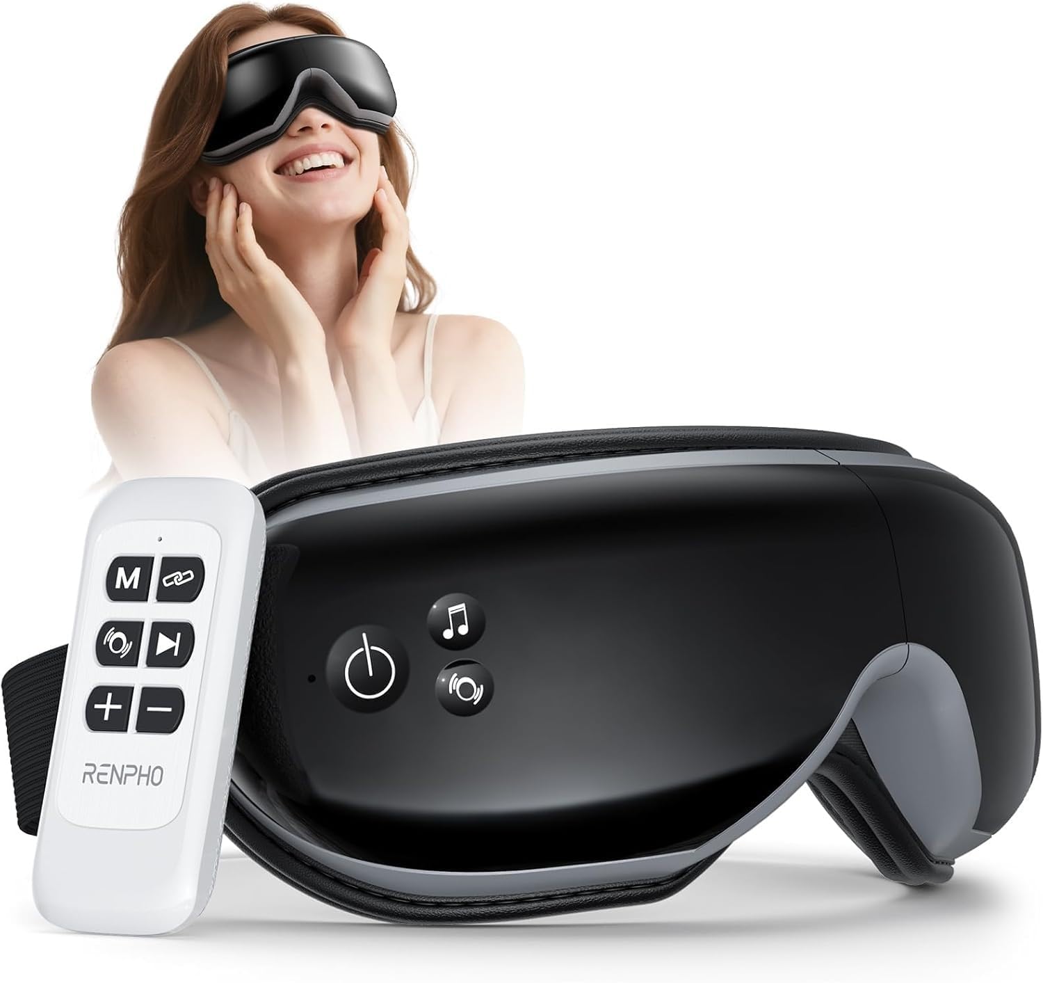 Front. Renpho - Eyeris Smart Eye Massager with App Control, Heat & Wireless Music for Dry Eyes, Head Tension, Gifts for Women Men - Black.