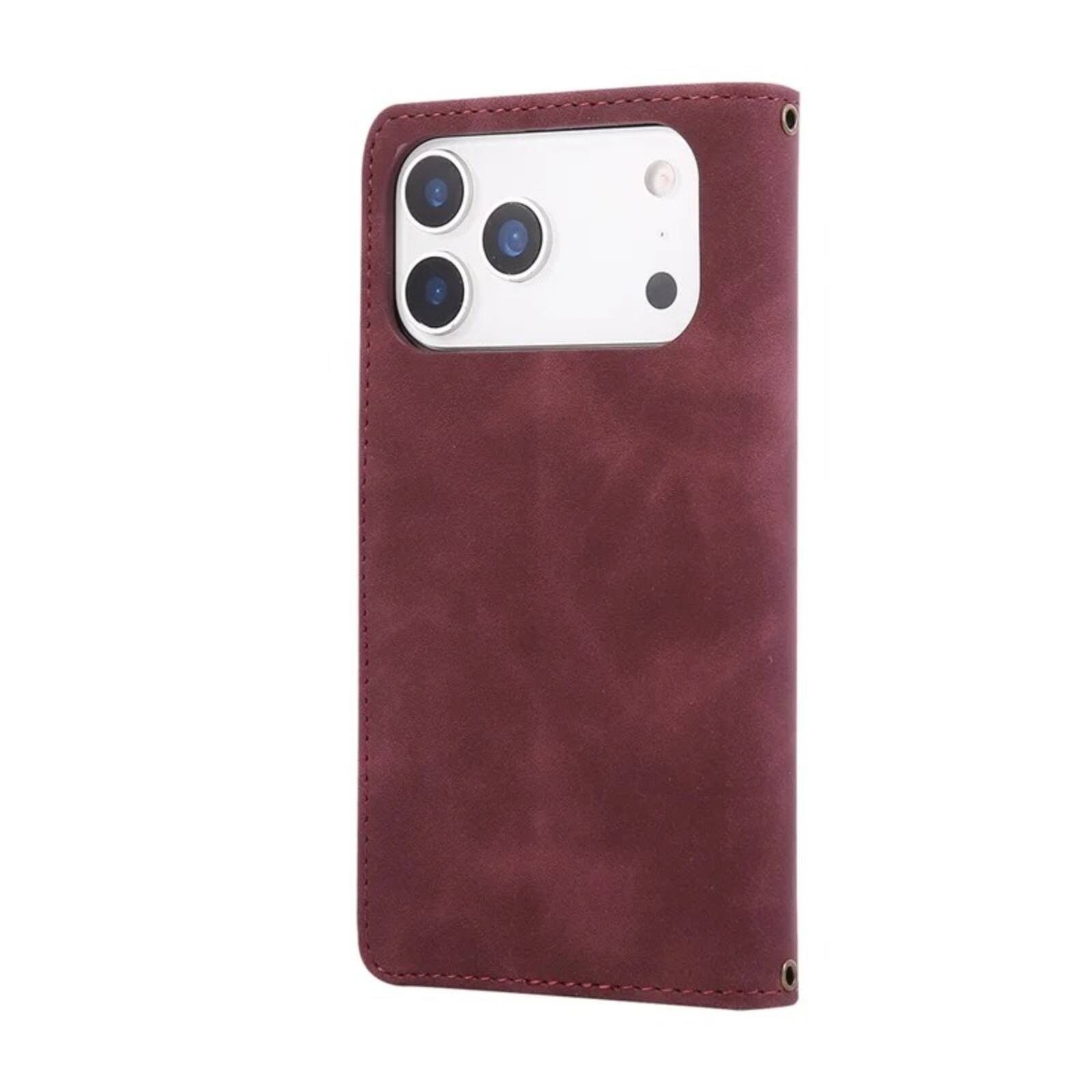 Alt View 8. UUCOVER - Wallet Case for Apple iPhone 17 Pro with Card Slots Cash Holder, Zipper Pocket, Wrist & Shoulder Strap, Flip Stand Cover - Winered.