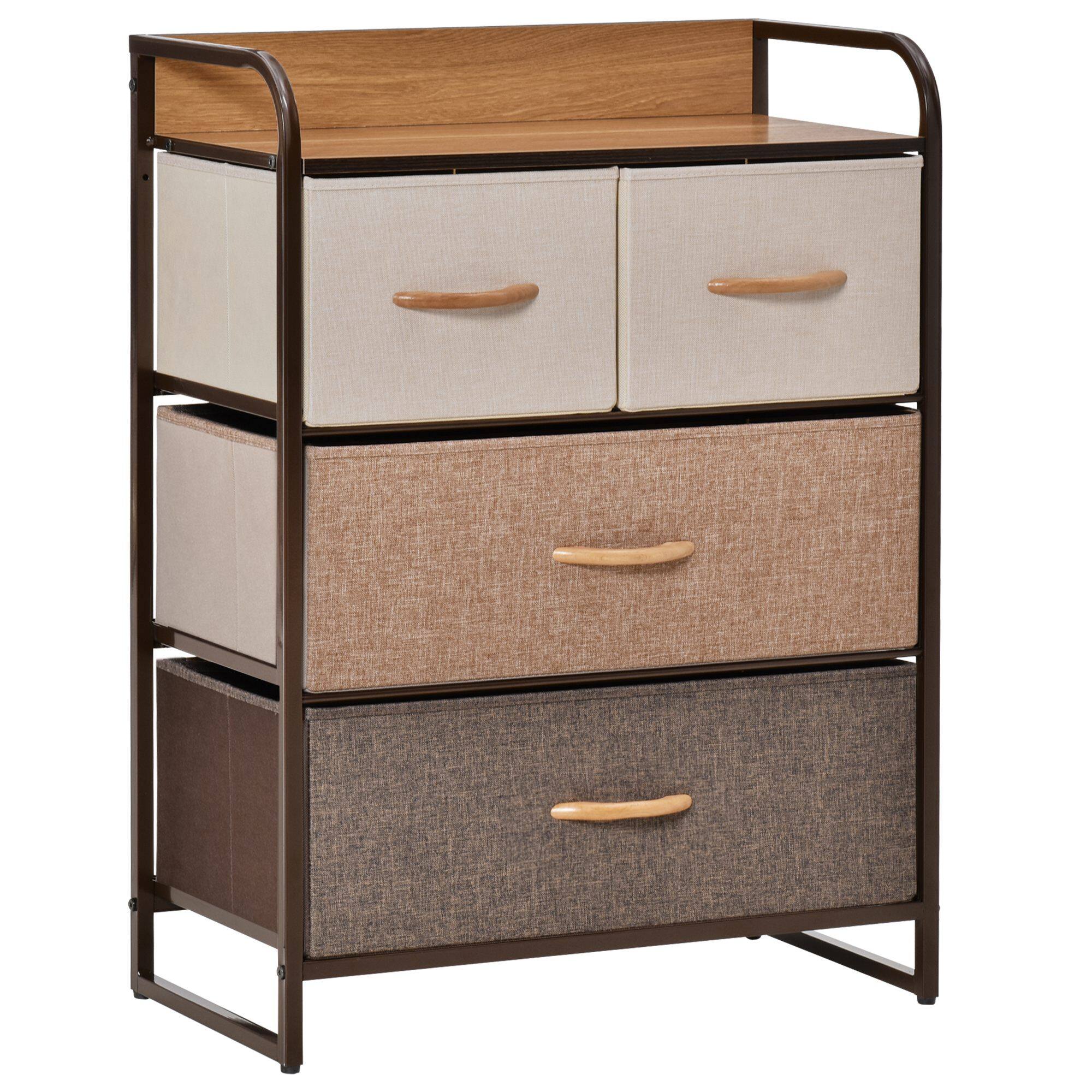 Front. Homcom - 4-Drawer Storage Tower Unit, 3-Tier Organizer w/ Steel Frame & Wood Top - Brown.