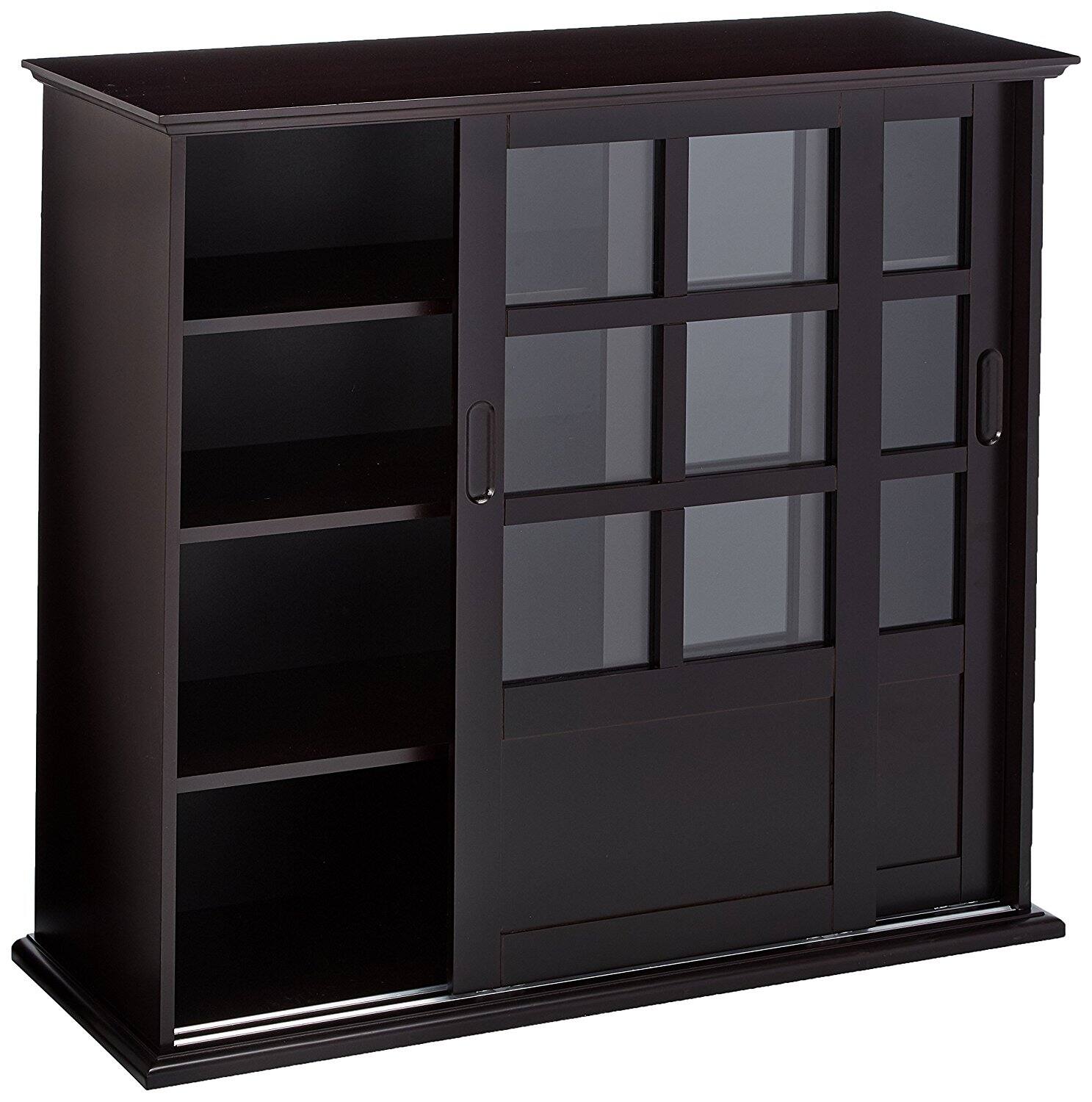 Angle. Kings Brand Furniture - Kings Brand Furniture Holmes Espresso Wood Curio Cabinet with Glass Sliding Doors - Black.