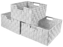 Sorbus - Storage Box Woven Basket Bin Container Organizer Set Storage Strap Shelf Organizer Carry Handles - White