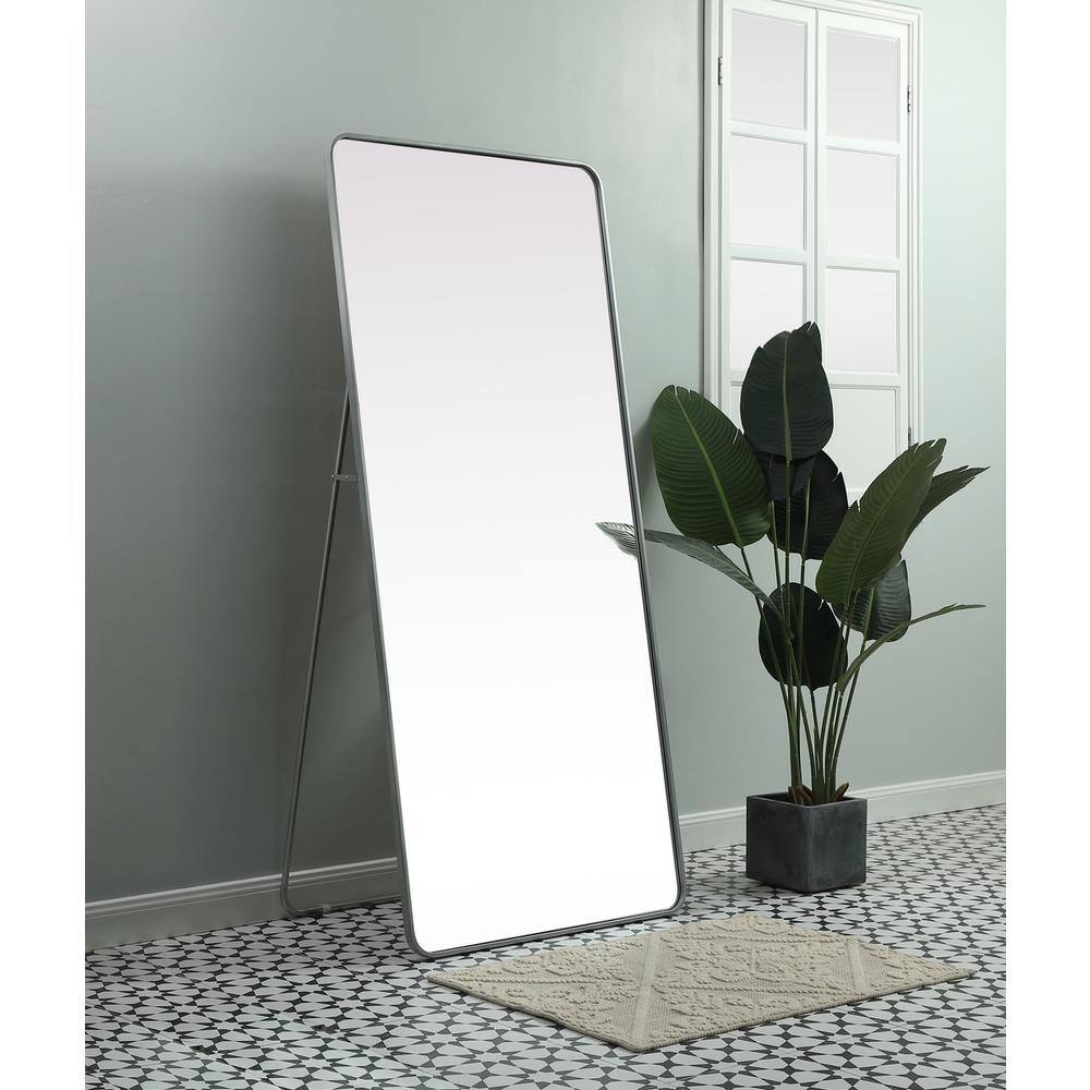Alt View 6. Elegant Decor - Soft Corner Metal Rectangle Full Length Mirror 32x72 Inch in Silver - Silver.