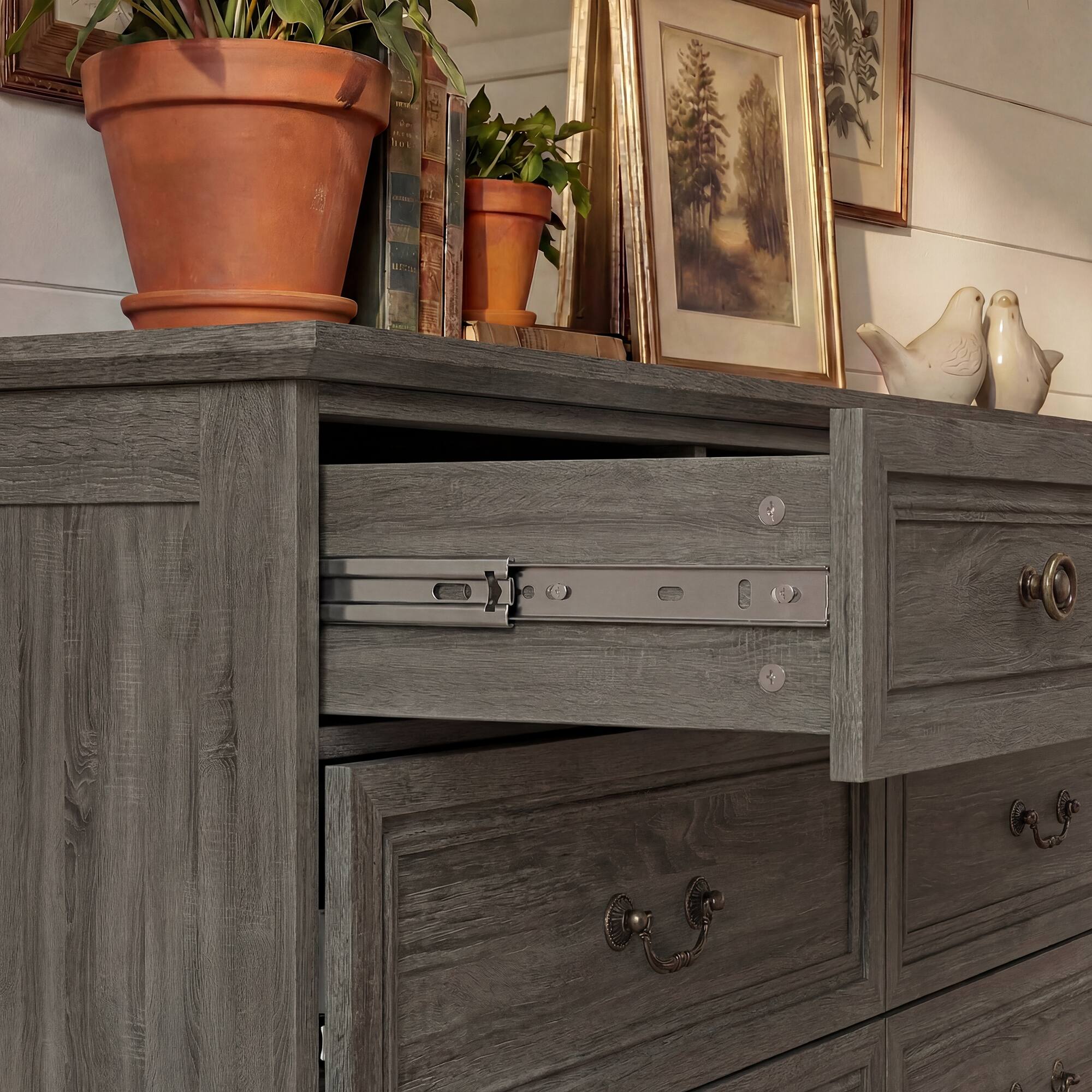 Alt View 2. FUFU&GAGA - Classic 9-Drawer Dresser Chest-Large Bedroom Storage Tower with 3 Small & 6 Large Drawers Clothes Organizer for Bedroom - Distressed gray.