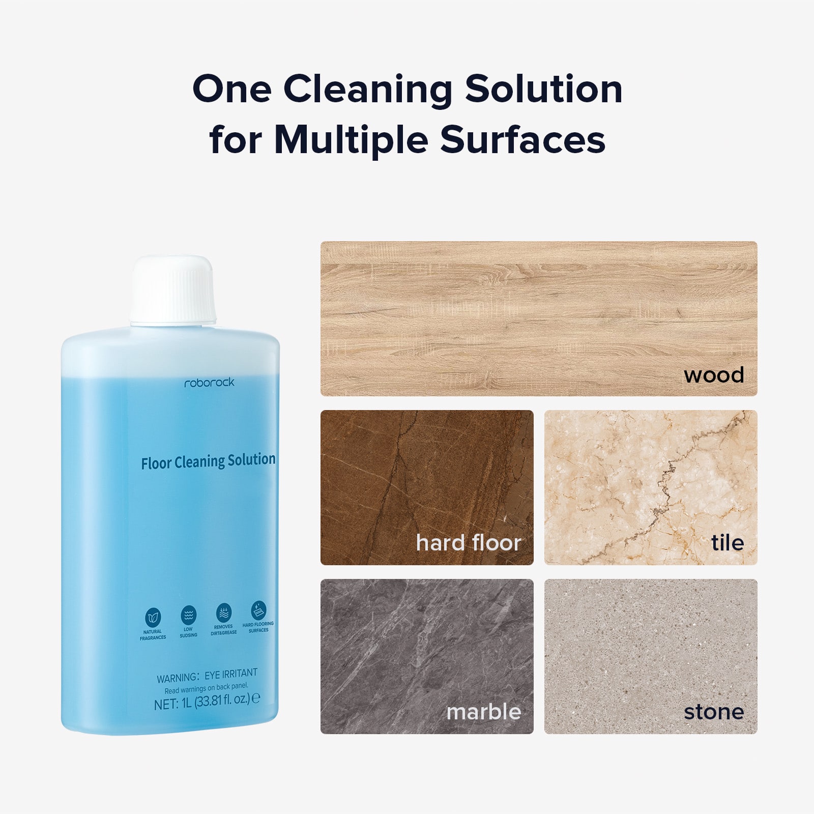 One Cleaning Solution for Multiple Surfaces: Roborock Wood Floor Cleaning Solution, Hard Floor, Tile, Marble, Stone.