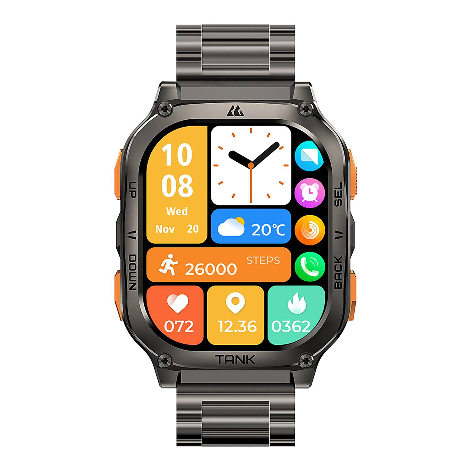 UP = DOWN  
10 08  
Wed Nov 20  
20°C  
STEPS 26000  
SEL = BACK  
072 12.36 0362  
TANK