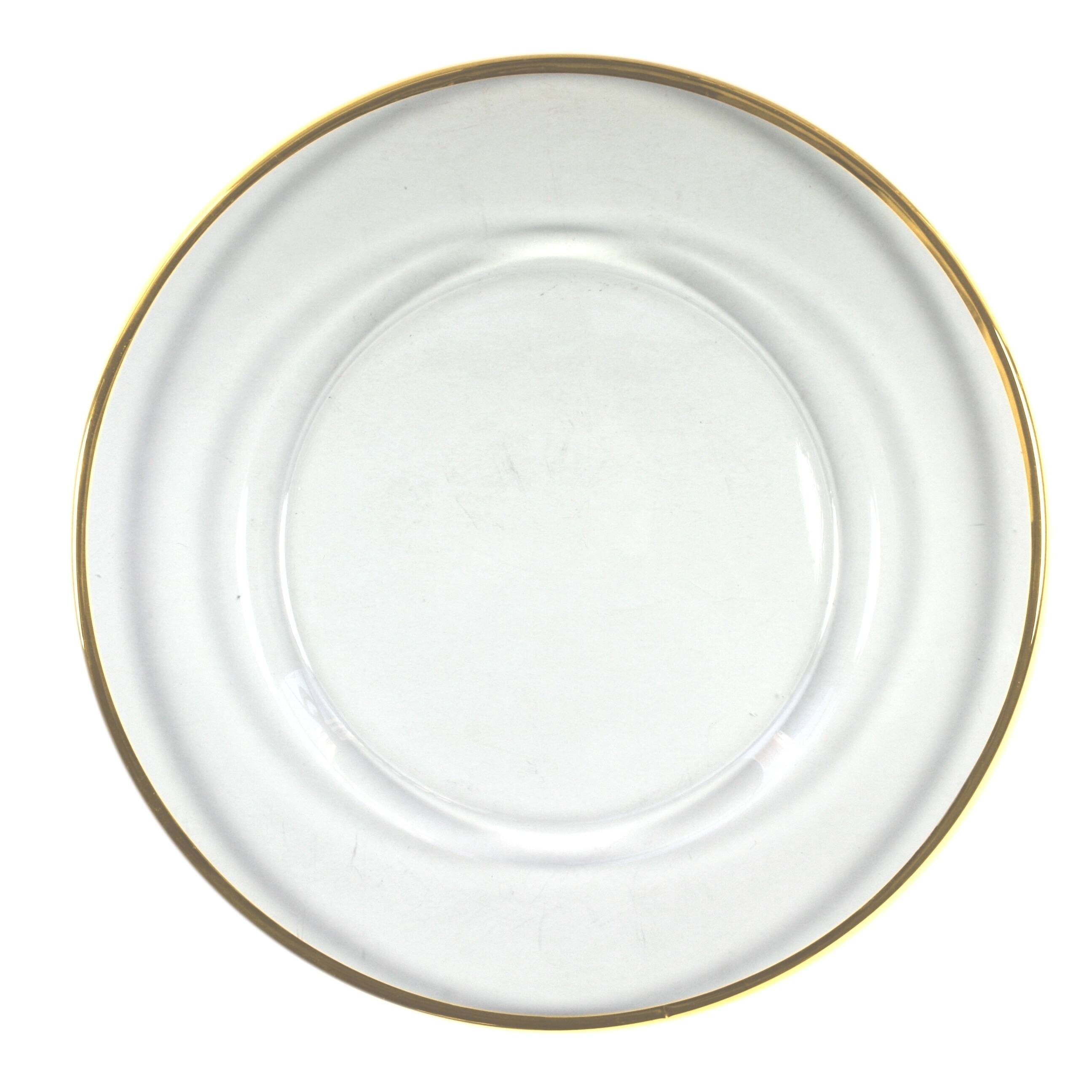 Front. American Atelier - Gold Rimmed Clear Glass Charger Plate 13" - Gold.
