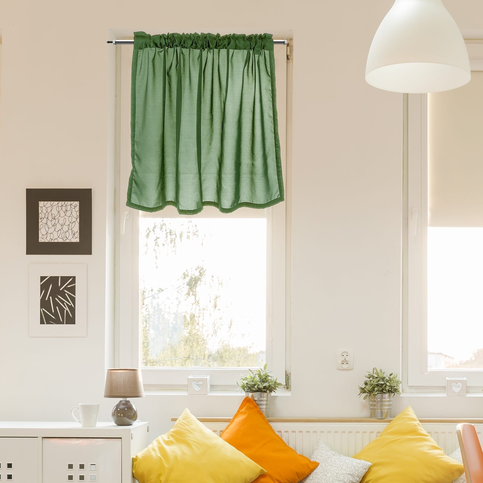 Unique Bargains - Curtain Valance, 27.5x39 in, Half Sheer Rod Pocket Valance for Kitchen Cafe Living Room Bedroom Bathroom, 1 Panel - Green price history on PriceWatchPro