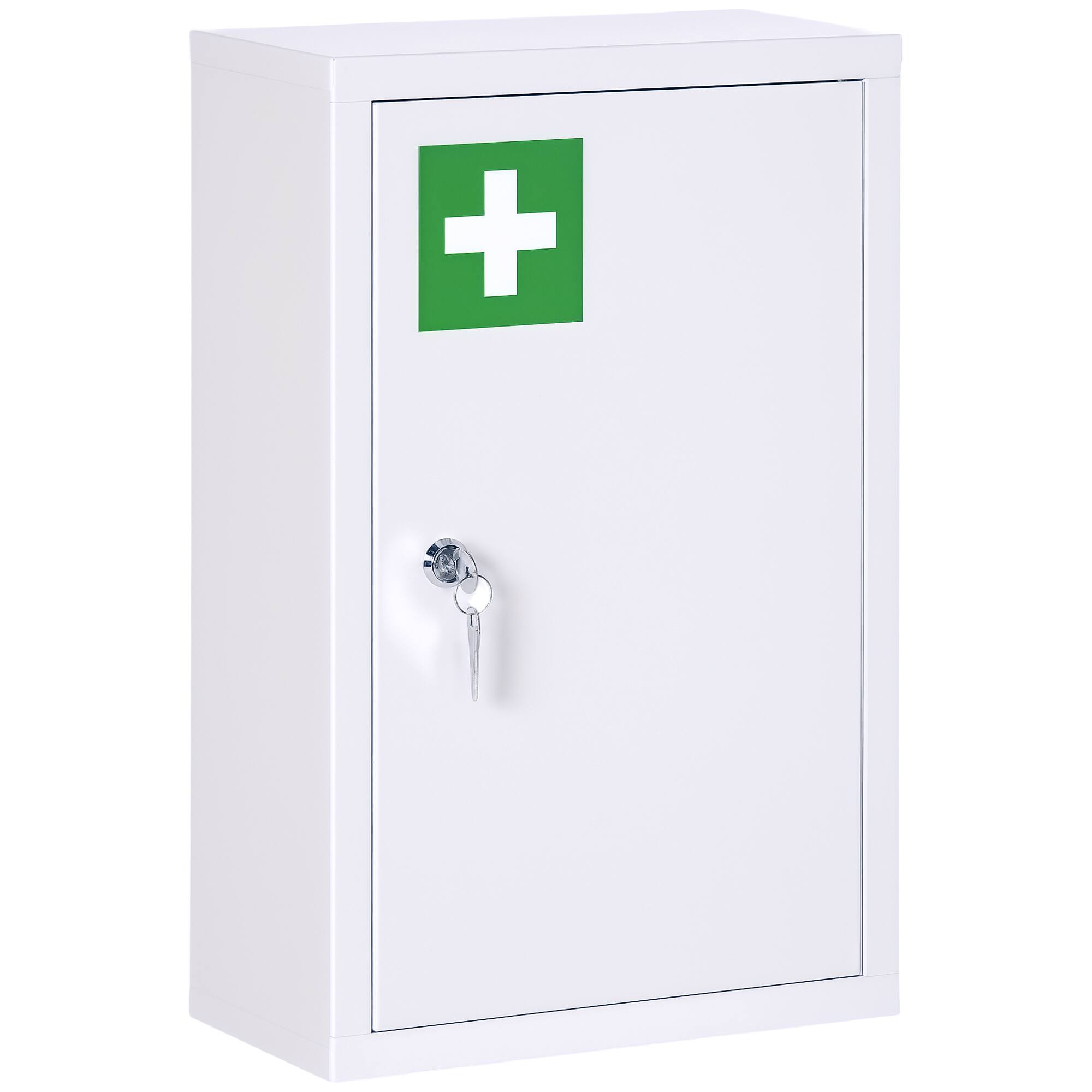 Front. Kleankin - 12" x 18" Wall Medicine Cabinet with Lock, 3 Tier Steel Locking Wall Cabinet for Bathroom, Kitchen with 2 Keys - White.