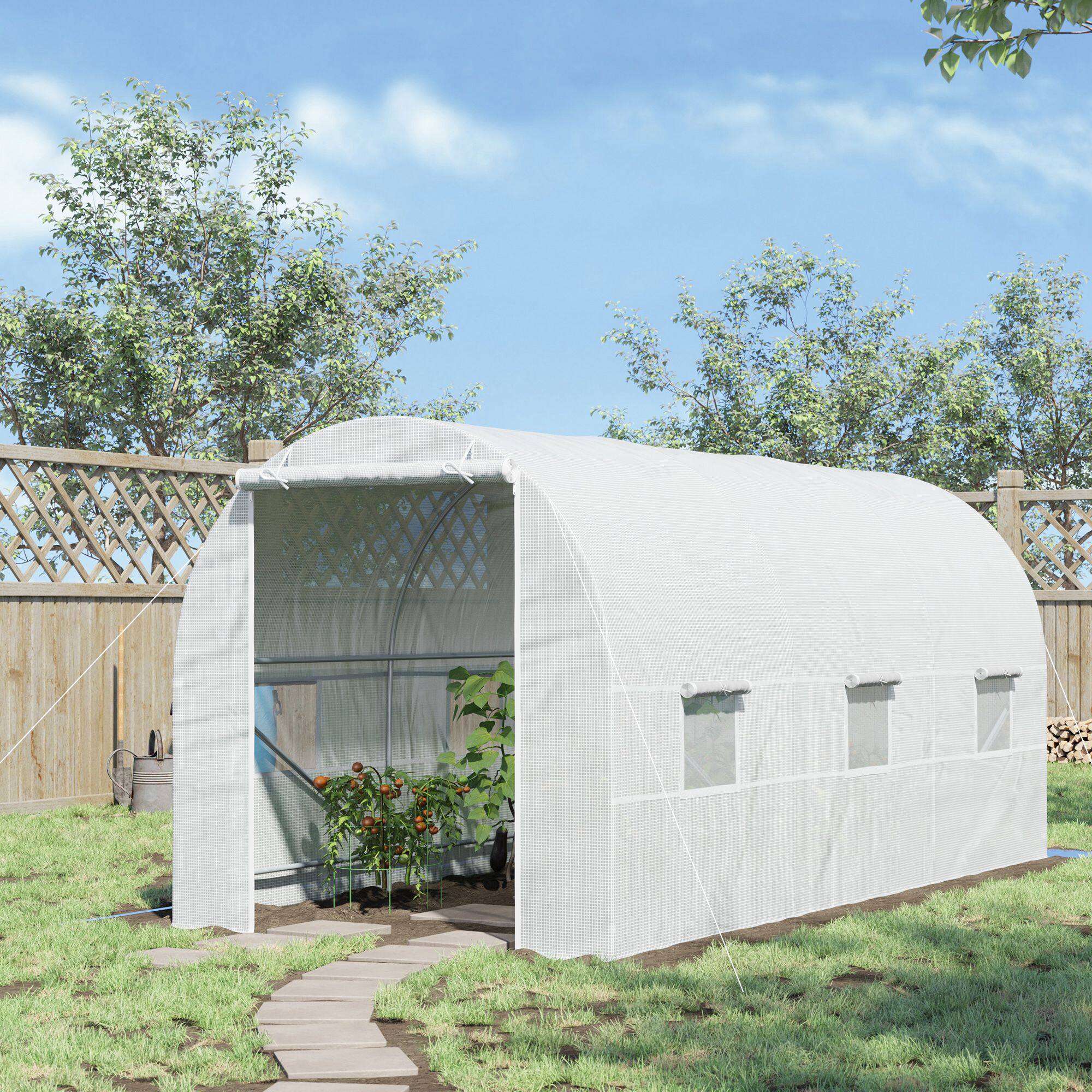 Alt View 3. Outsunny - 15' x 7' x 7' Walk-In Tunnel Greenhouse, Large Garden Hot House Kit with 6 Roll-up Windows & Roll Up Door.