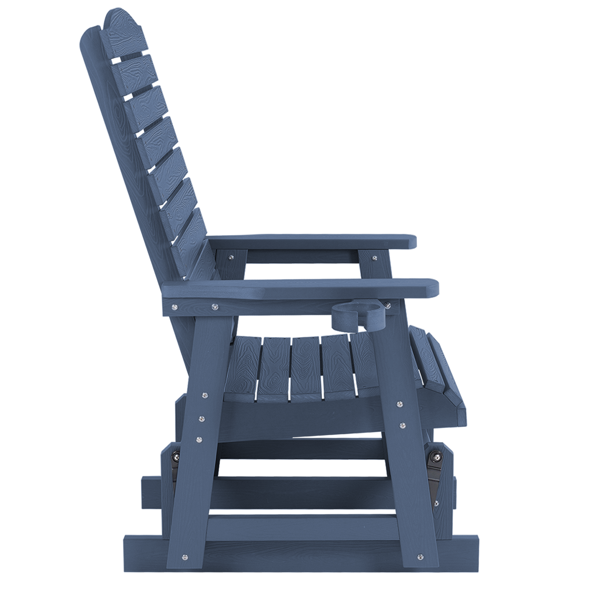 Alt View 4. Fortune Candy - Poly Lumber Patio Glider w/Cup Holders, High Backrest and Deep Contoured Seat, Heavy Duty 700lb, for Outdoor Porch - Navy Blue.