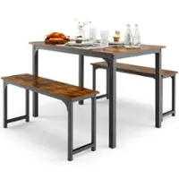 Costway 3pcs Dining Table Set Modern Studio Collection Table and 2 Bench Coffee - Coffee and Black - Front_Zoom