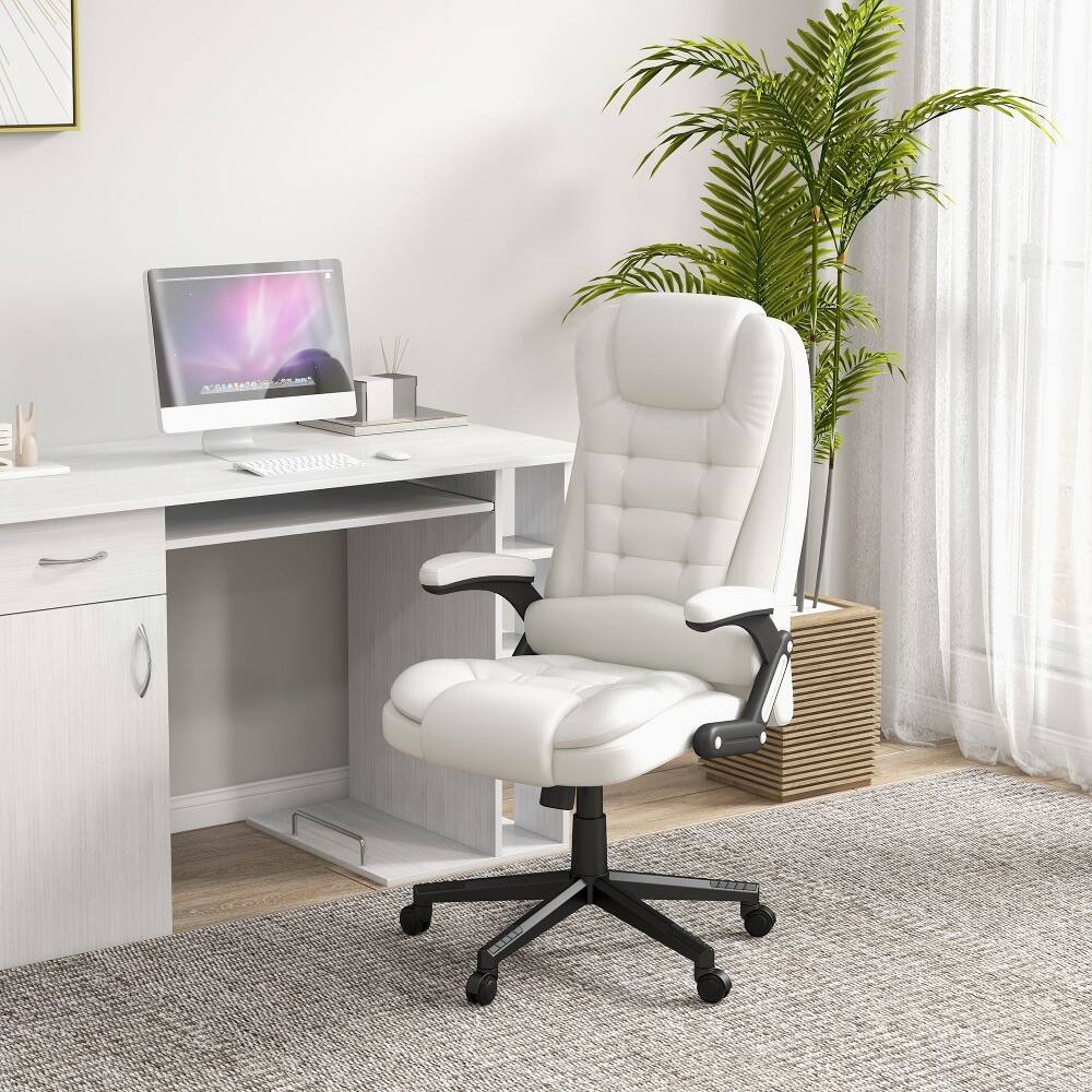 Angle. Loheer - Loheer White Ergonomic Heated Massage Office Chair Recliner Desk - White.