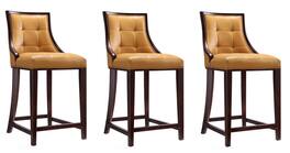 Manhattan Comfort - Fifth Avenue Traditional Wood Upholstered Counter Stool - Set of 3 - Camel