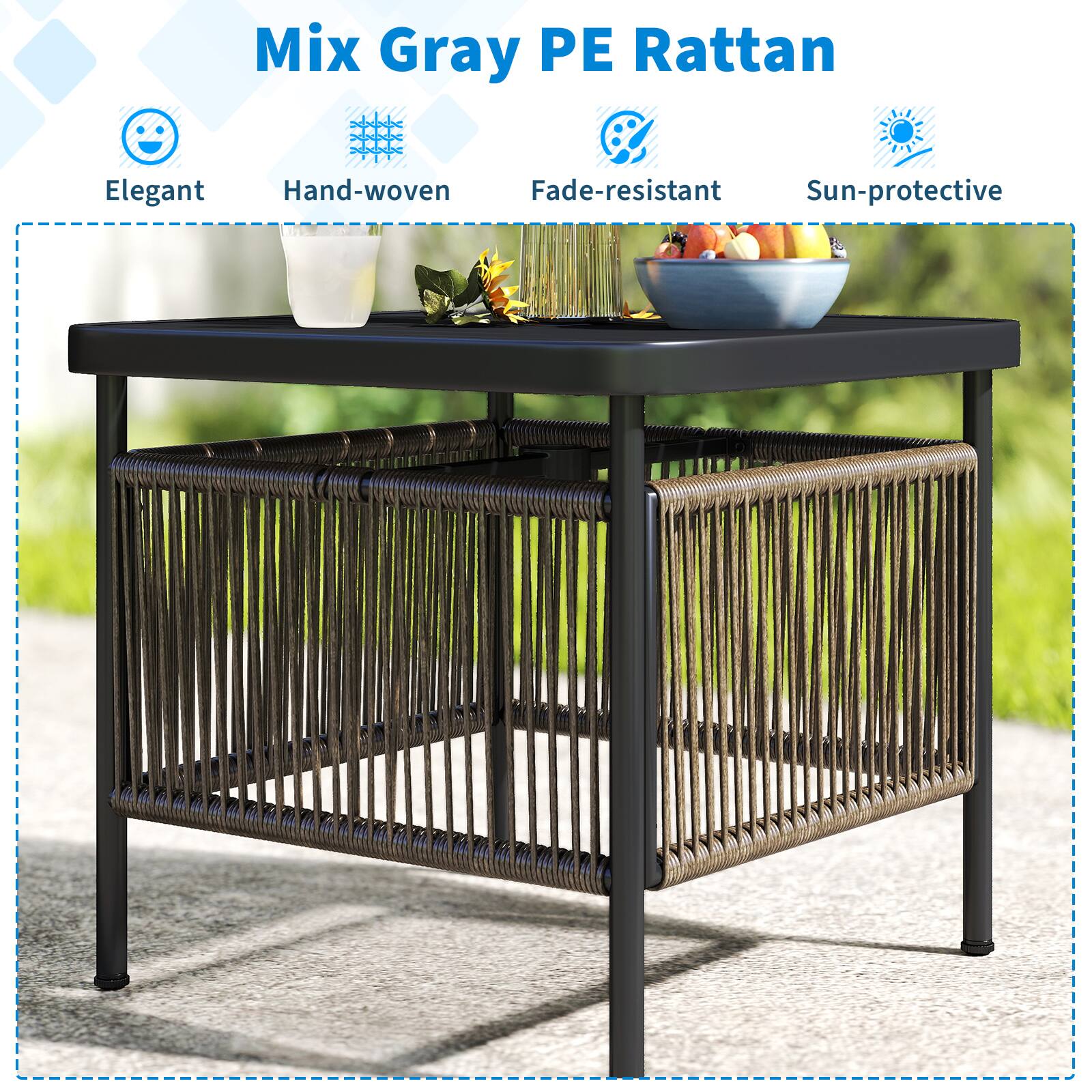 Mix Gray PE Rattan

- Elegant
- Hand-woven
- Fade-resistant
- Sun-protective