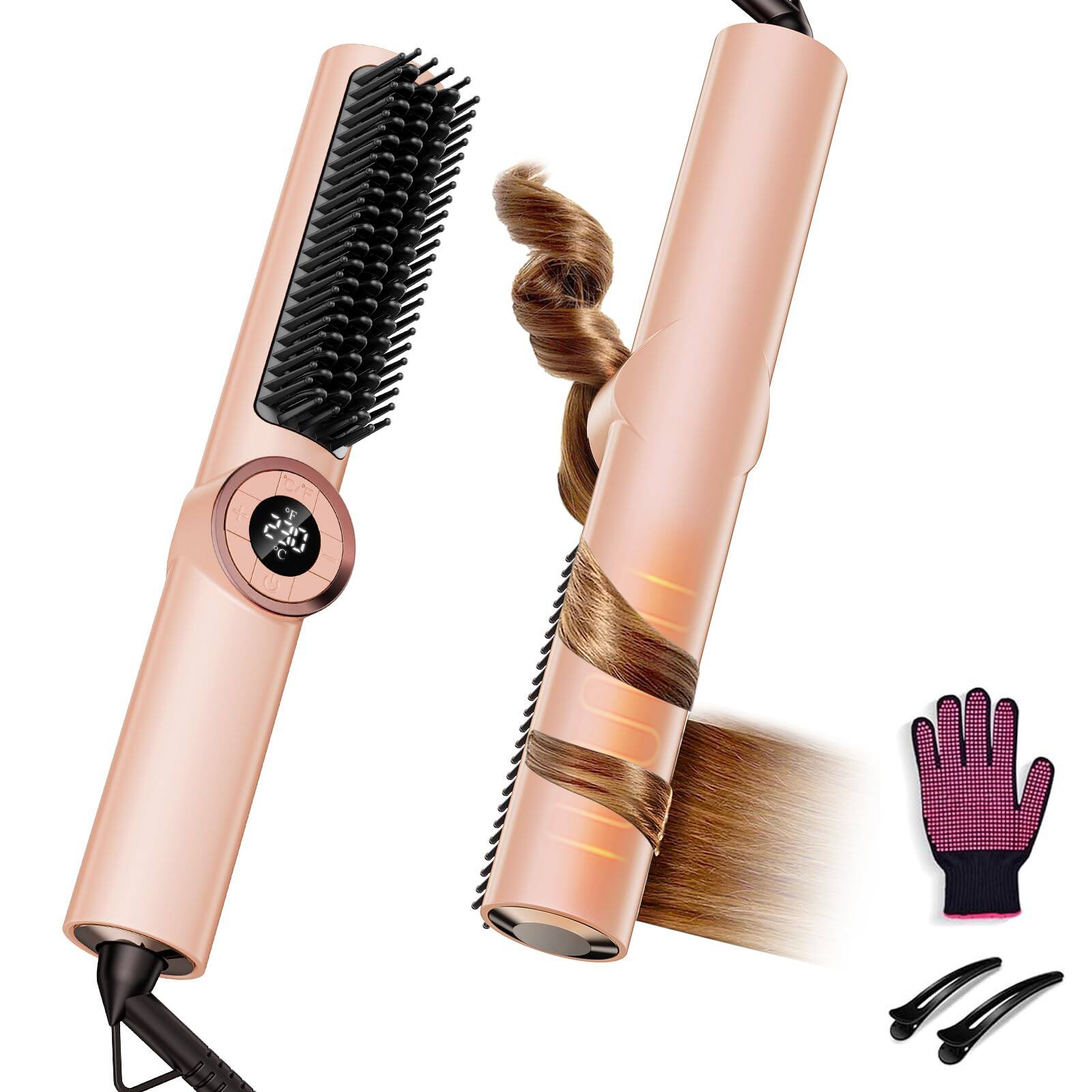 Live At Space - Hair Straightener Brush For Women: Negative Ionic Curling & Straightening With Fast Heating Reduce Anti-scald - Gold