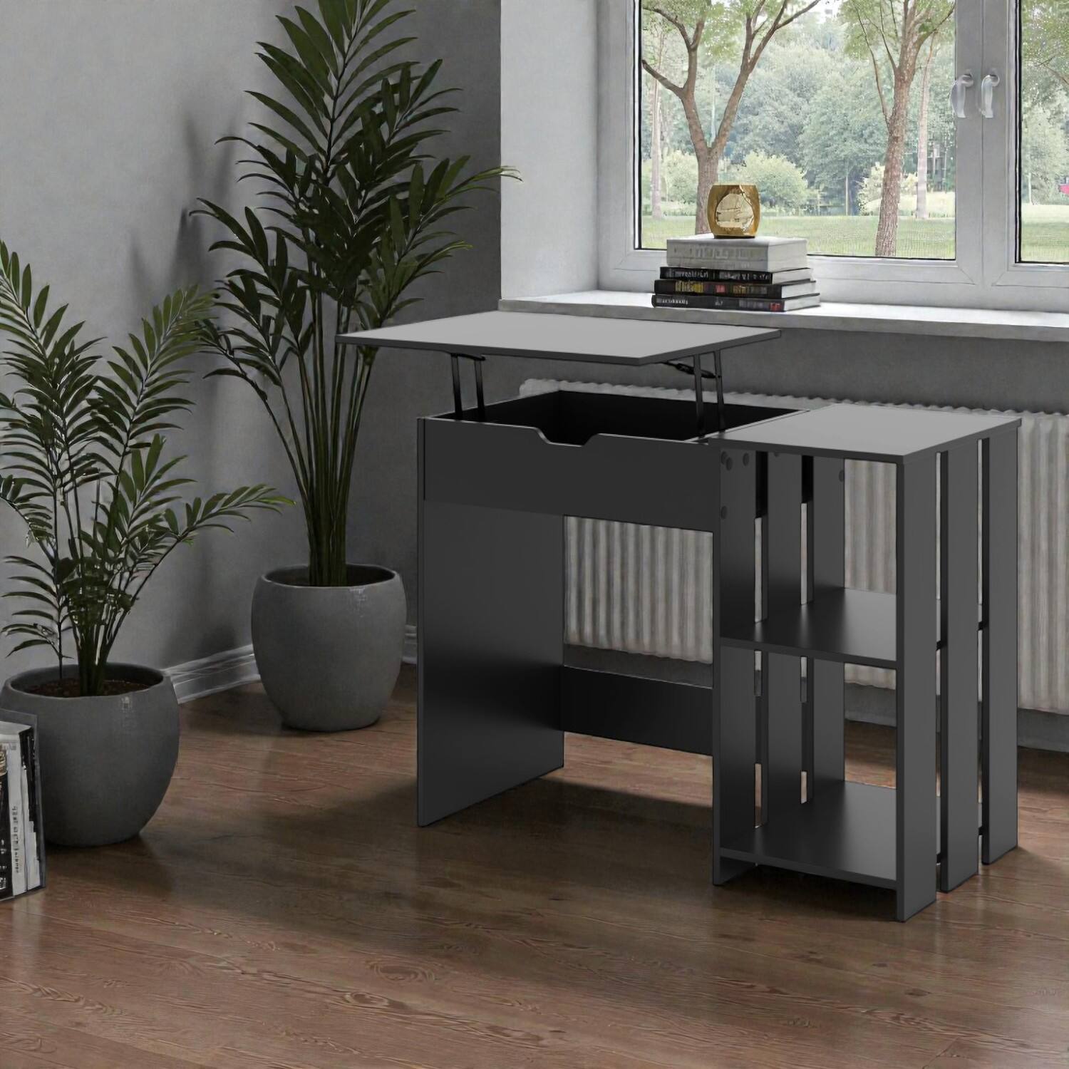 Front. Hivvago - Space-Efficient Writing Desk with Built-In Hidden Cubby and Open Organizers - Black.