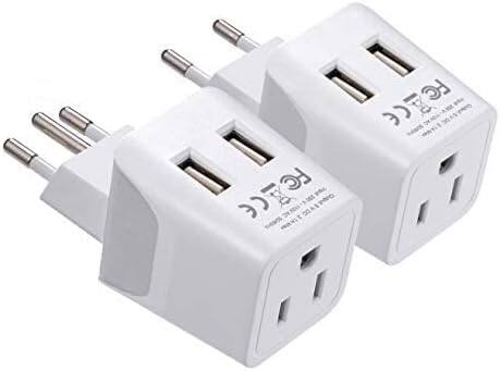 Ceptics - Brazil Travel Adapter Plug Set – Compact Type N & Type C with Dual USB + USA Input for Phones, Laptops & More - White