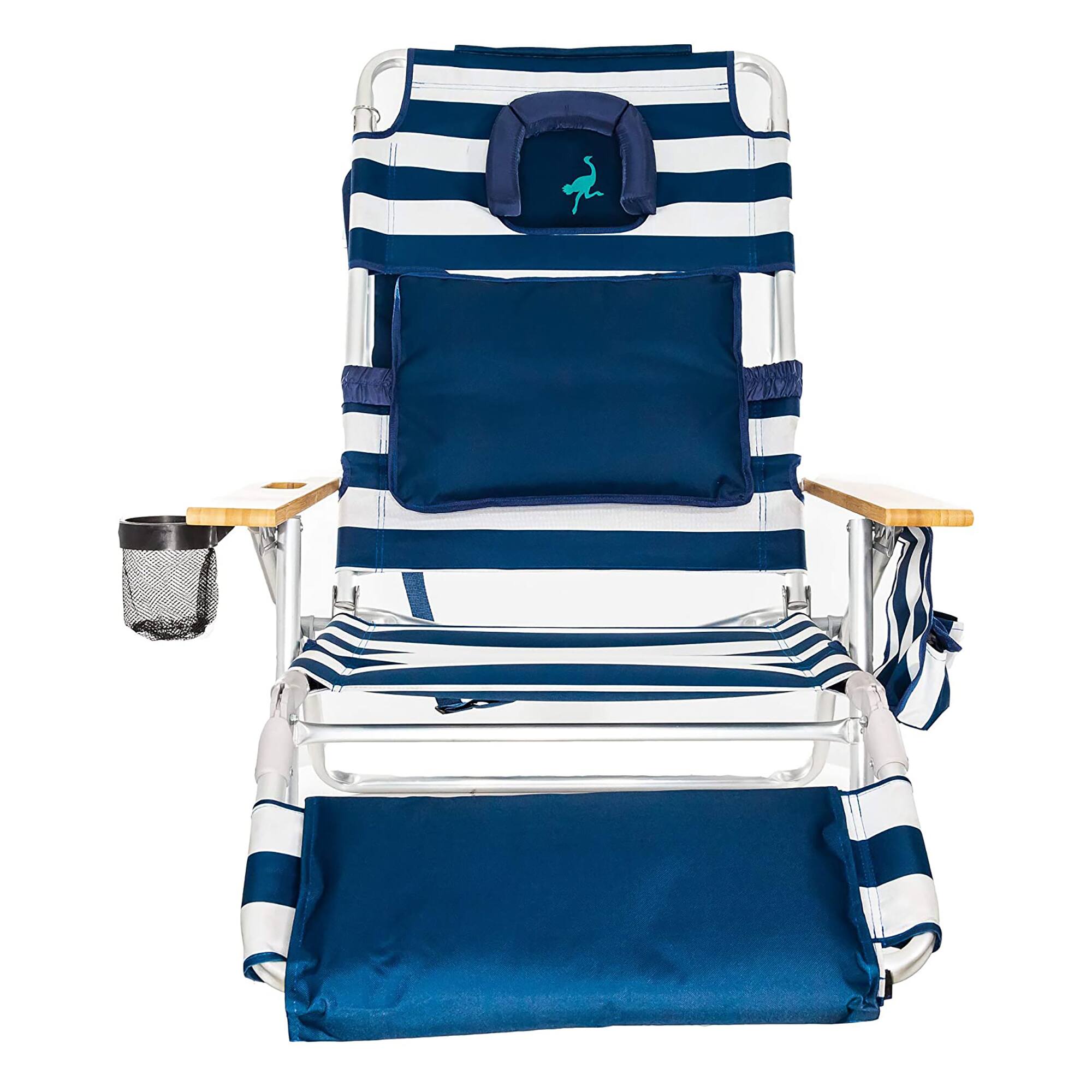 Alt View 4. Ostrich - Ostrich Deluxe 3N1 Outdoor Lawn Beach Lounge Chair with Footrest, Blue Stripe - Striped.