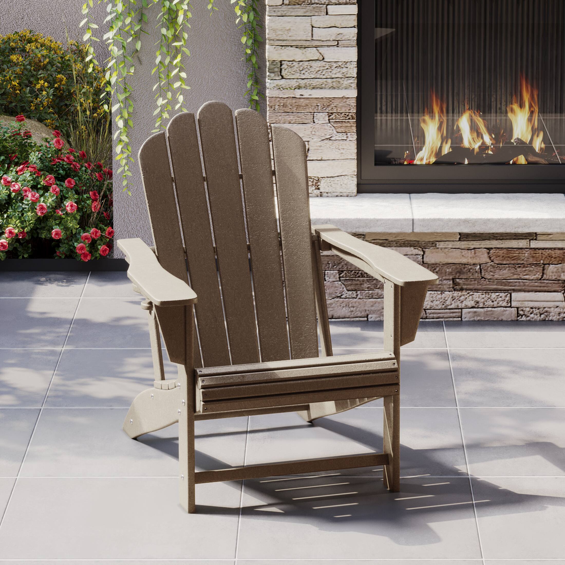 Angle. WestinTrends - WestinTrends Highland Outdoor Patio HDPE Adirondack Chair With Cup Holder - Weathered Wood.