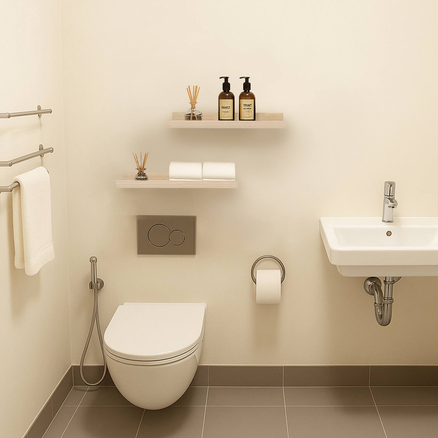 Alt View 1. BOMEDA - 2 Pack 16 in Floating Picture Ledge Shelves, Wooden Wall Shelf for Books, Photos & Decor Display for Living Room - Oak.