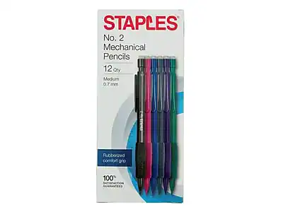 STAPLES
No. 2 Mechanical Pencils
12 Qty
Medium 0.7 mm
Rubberized comfort grip
100% Satisfaction Guaranteed