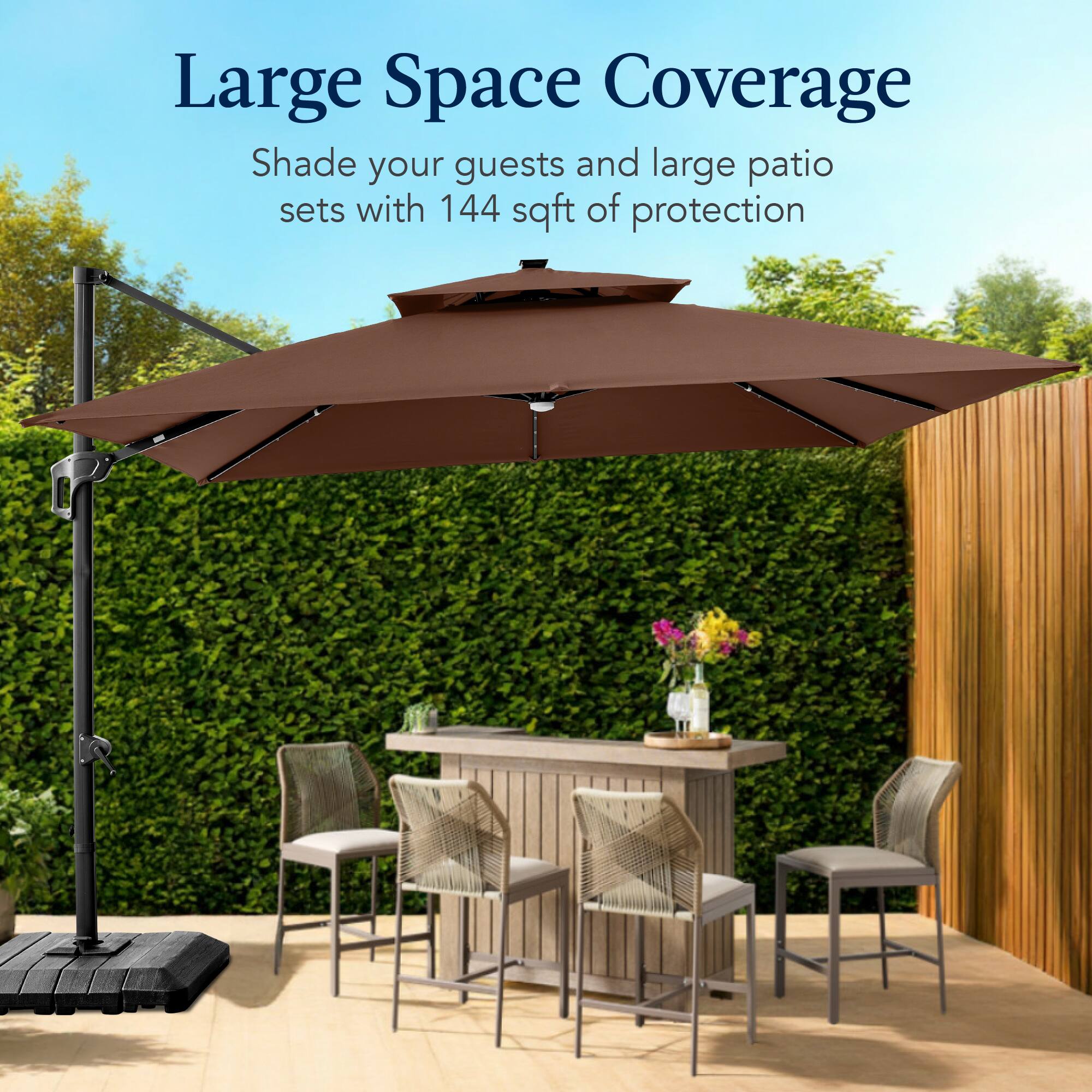 Large Space Coverage  
Shade your guests and large patio sets with 144 sqft of protection