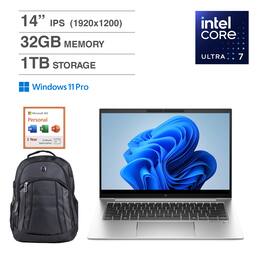 HP - EliteBook 840 Laptop 14.0 WUXGA (Intel Ultra 7 155U, 32GB DDR5, 1TB SSD, Win 11 Pro) w/Office 365 , Backpack - Pike Silver