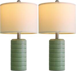FINEAK - Modern Ceramic Table Lamps Set of 2 for Stylish Home Decor - Dark Green