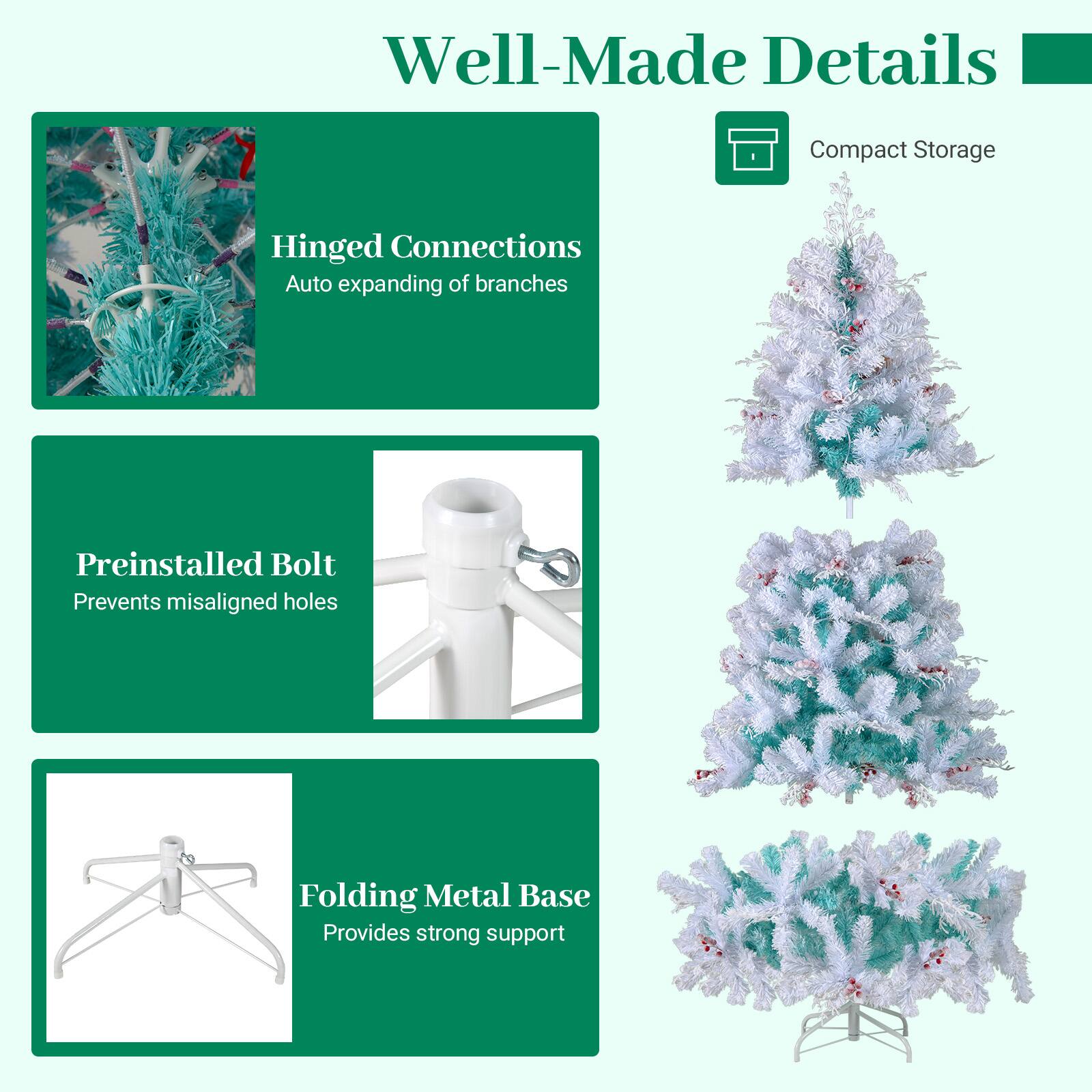 - Well-Made Details
  - Hinged Connections
    - Auto expanding of branches
  - Preinstalled Bolt
    - Prevents misaligned holes
  - Folding Metal Base
    - Provides strong support
  - Compact Storage