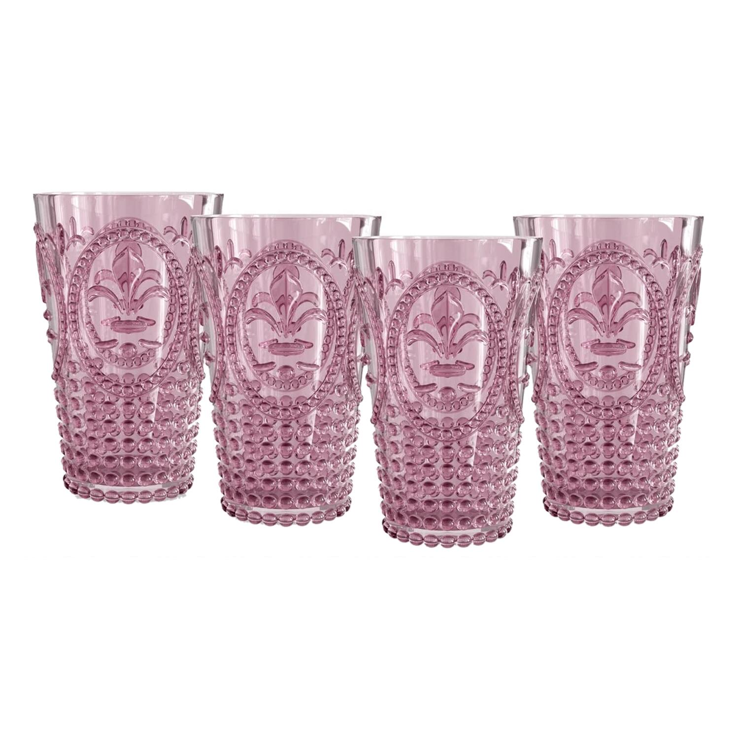 Angle. Jay Import - Plum Fleur De Lis Drink Tumblers (Set of 4) - 25.3 oz - Pink.
