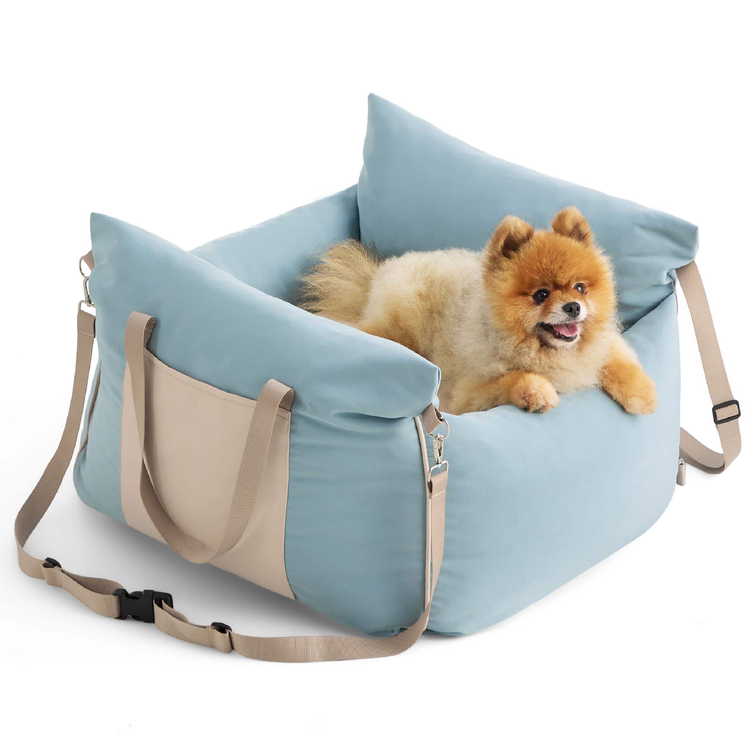 Reds Spade - Lesure Small Dog Car Seat For Dogs Booster With Waterproof Bottom Clip on Safety Leash And Thickened Memory - Light Blue