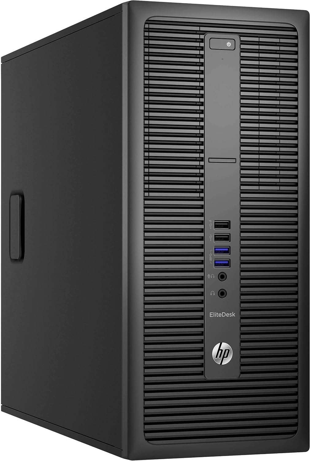 Left. HP - HP EliteDesk 800 G2 Desktop Mini Tower, Intel Core i7 6700 3.4Ghz, 32GB DDR4 RAM, 512GB SSD Hard Drive, Windows 11 - Black.